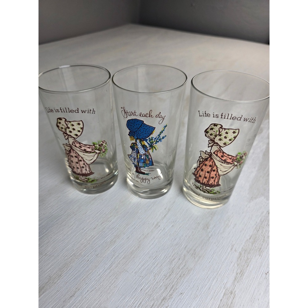 Vintage 1977 Holly Hobbie Juice Glasses Set of 3 American Greetings Cottagecore